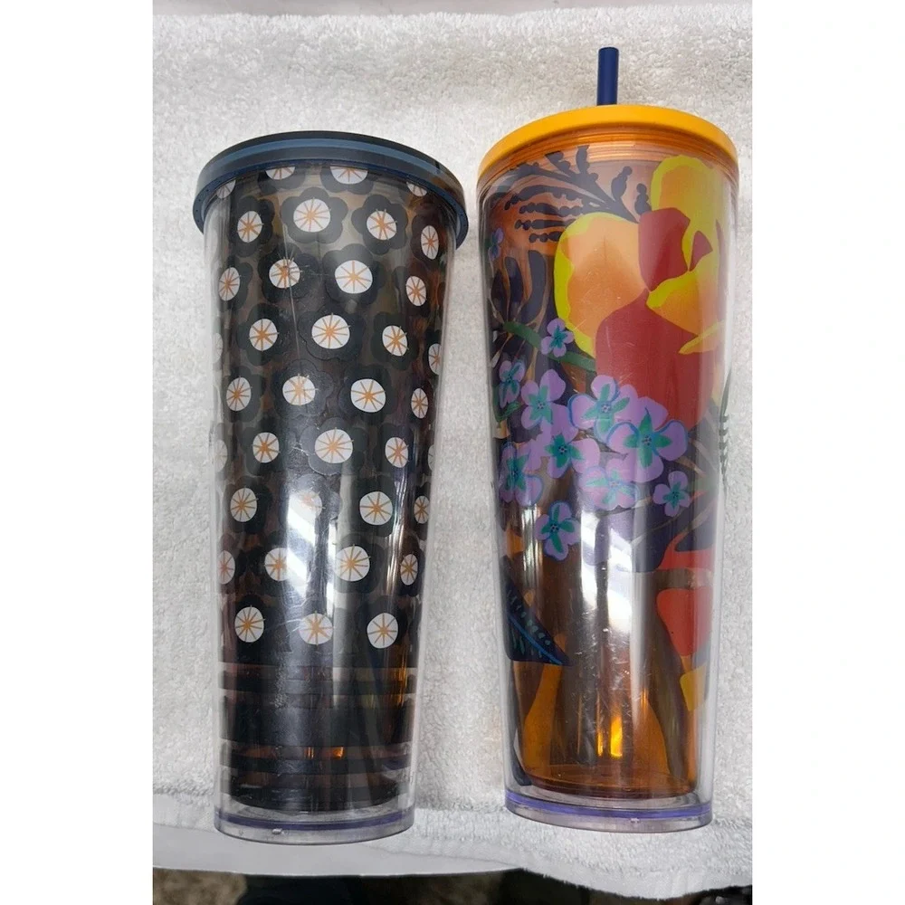 Starbucks Lot of 2 Tropical Orange & Marimekko Style 24oz Tumblers